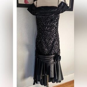 VTG-80’s- Gunne Sax-7/8-Black-coquette,lace, high-low,sequence, prom/event dress